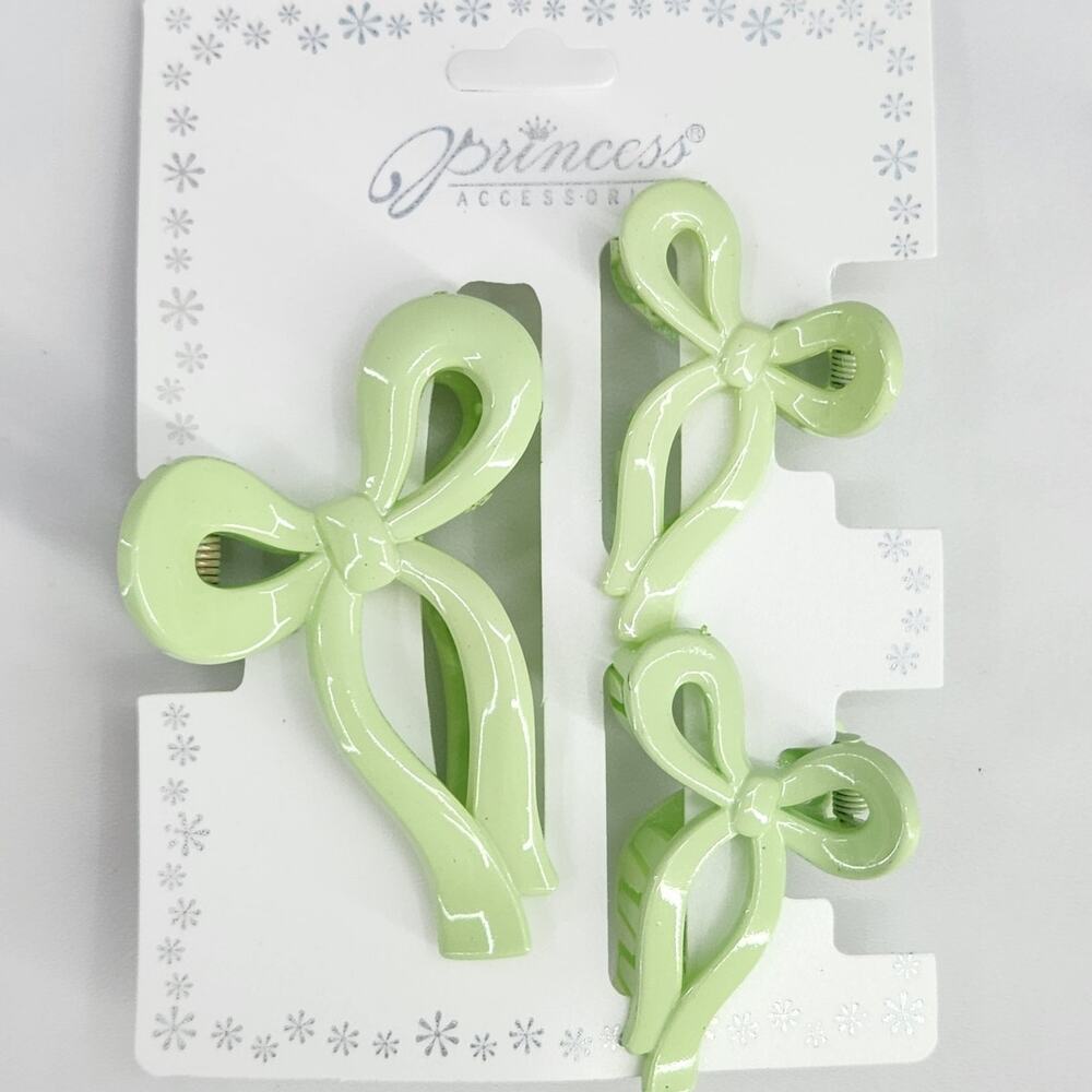 3 pc Ribbon Shaped Claw Clip Set, Hair clips Light Green by Princess Accessories